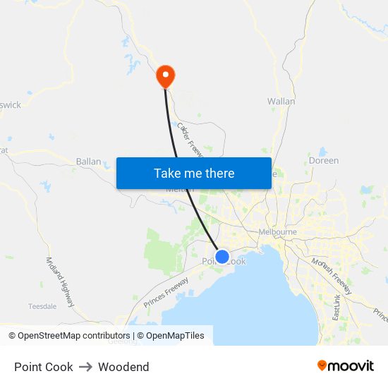 Point Cook to Woodend map