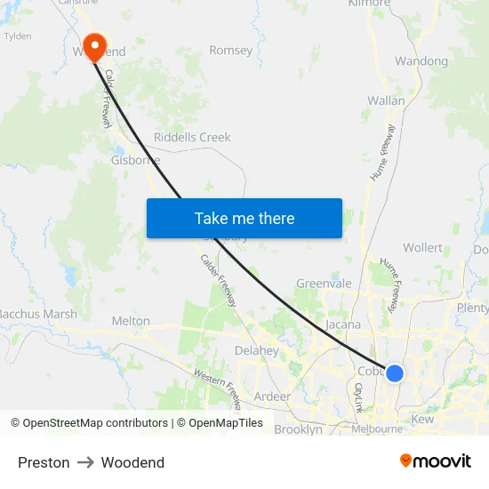 Preston to Woodend map