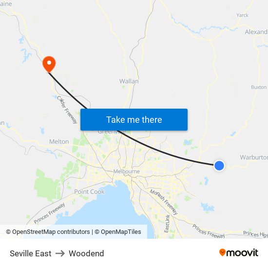 Seville East to Woodend map