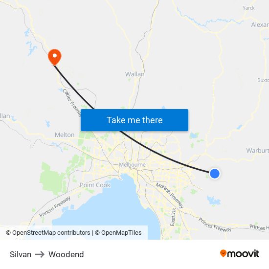 Silvan to Woodend map