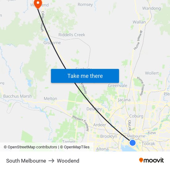 South Melbourne to Woodend map