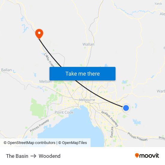 The Basin to Woodend map