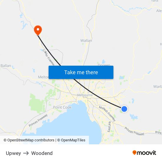 Upwey to Woodend map