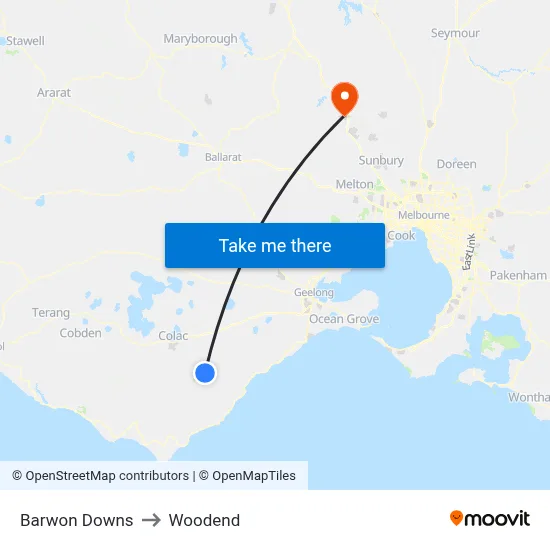 Barwon Downs to Woodend map