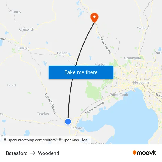 Batesford to Woodend map