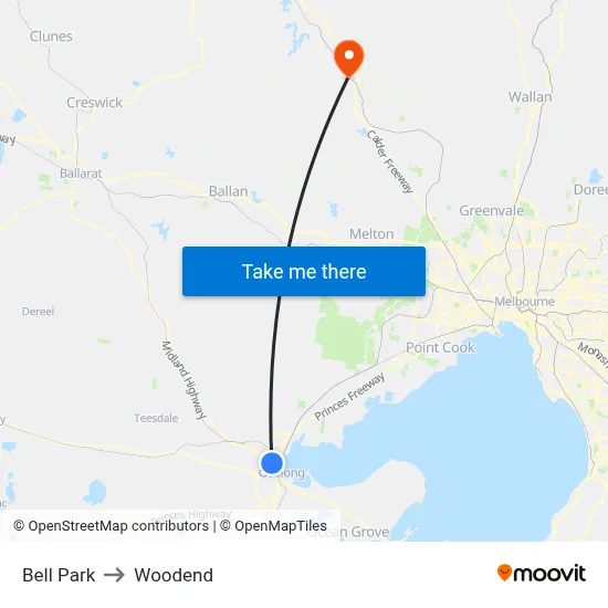 Bell Park to Woodend map