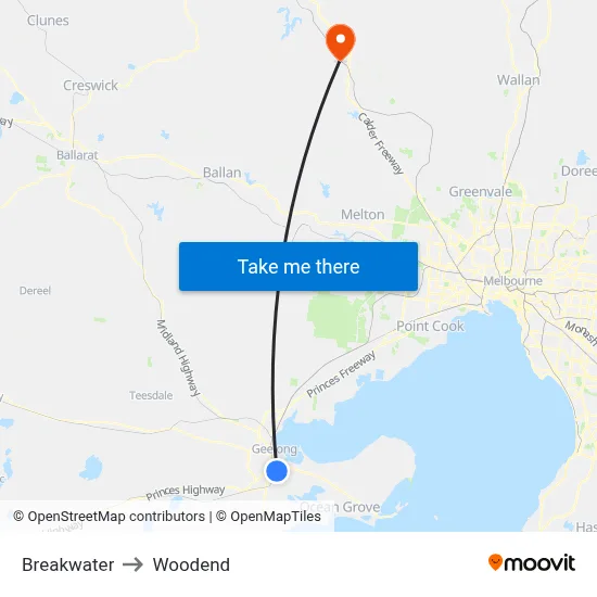 Breakwater to Woodend map