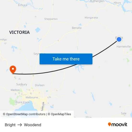 Bright to Woodend map