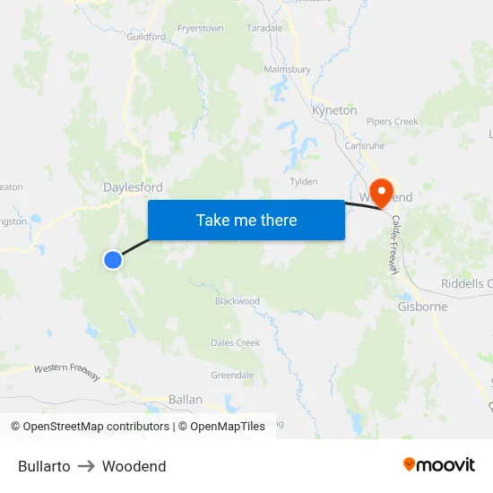 Bullarto to Woodend map