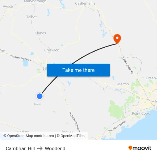 Cambrian Hill to Woodend map