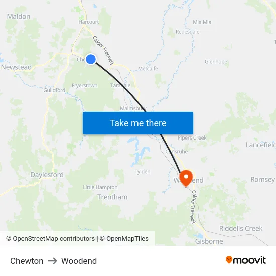 Chewton to Woodend map