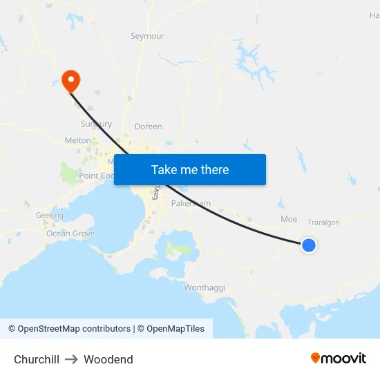 Churchill to Woodend map