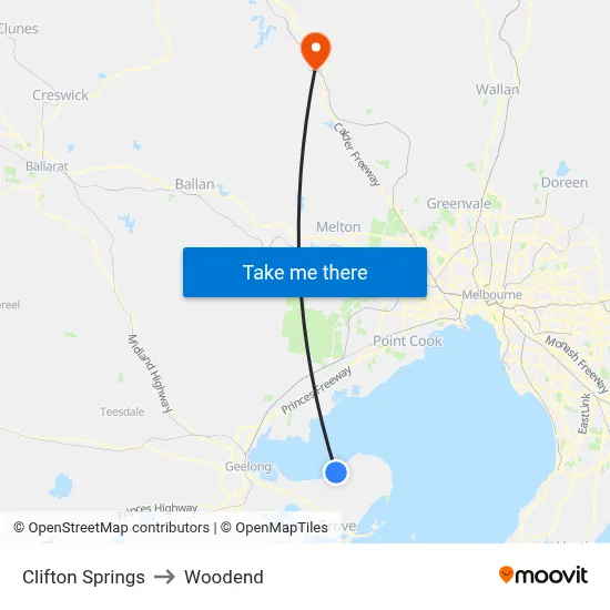 Clifton Springs to Woodend map