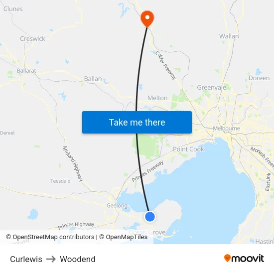 Curlewis to Woodend map