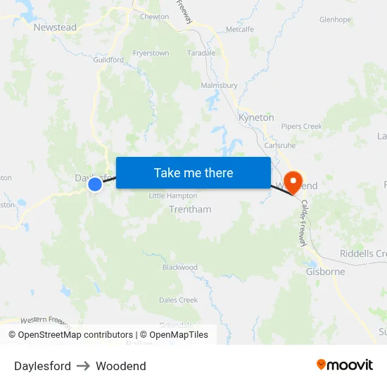 Daylesford to Woodend map