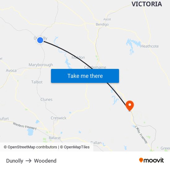 Dunolly to Woodend map