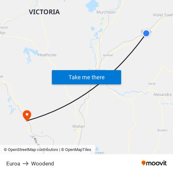 Euroa to Woodend map