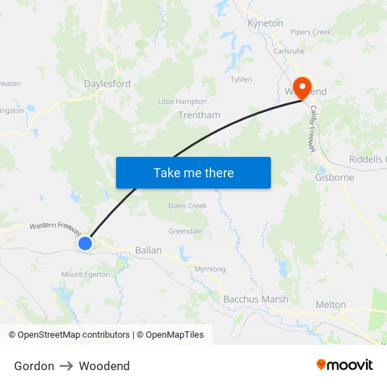 Gordon to Woodend map