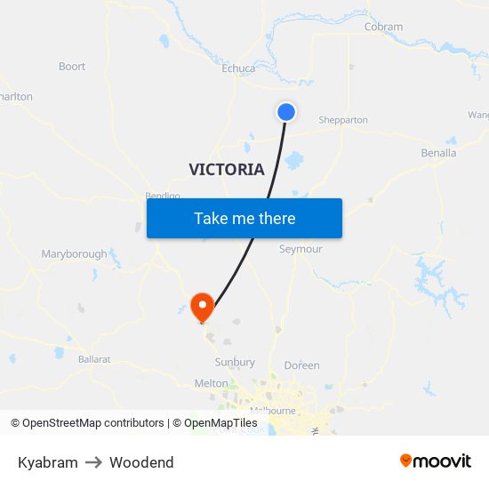 Kyabram to Woodend map