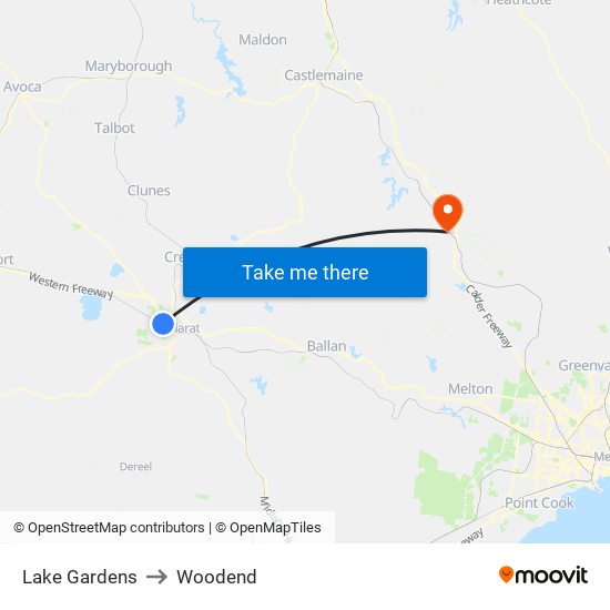 Lake Gardens to Woodend map