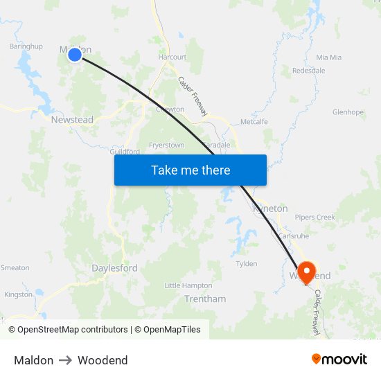 Maldon to Woodend map