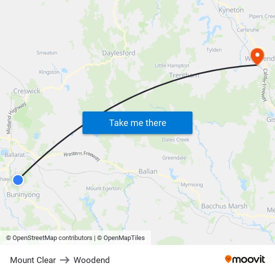 Mount Clear to Woodend map