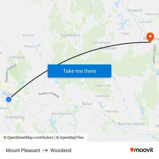 Mount Pleasant to Woodend map