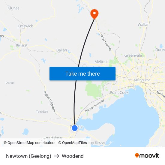 Newtown (Geelong) to Woodend map