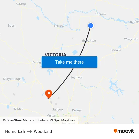 Numurkah to Woodend map