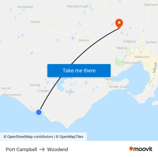 Port Campbell to Woodend map