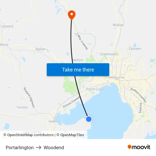 Portarlington to Woodend map