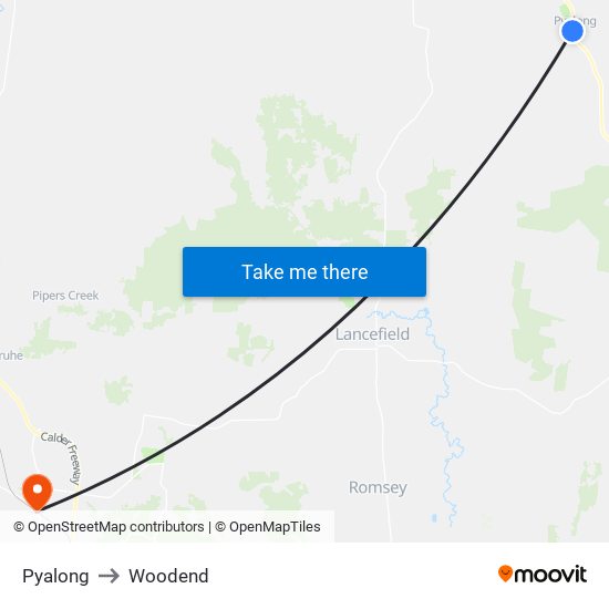 Pyalong to Woodend map