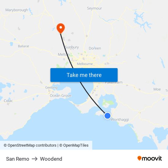 San Remo to Woodend map