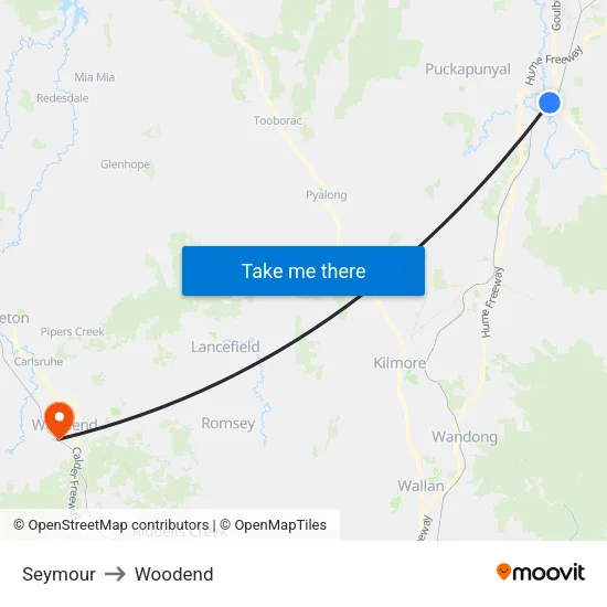 Seymour to Woodend map