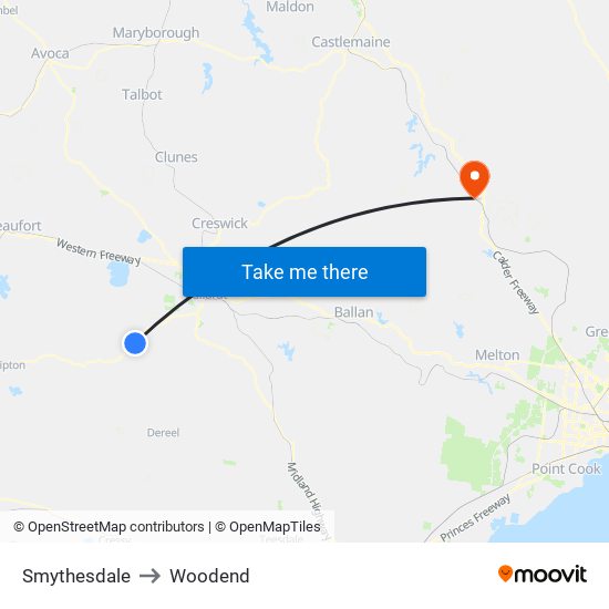 Smythesdale to Woodend map