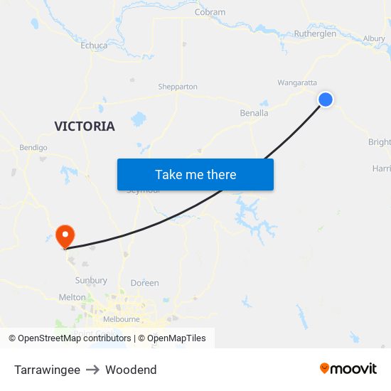 Tarrawingee to Woodend map