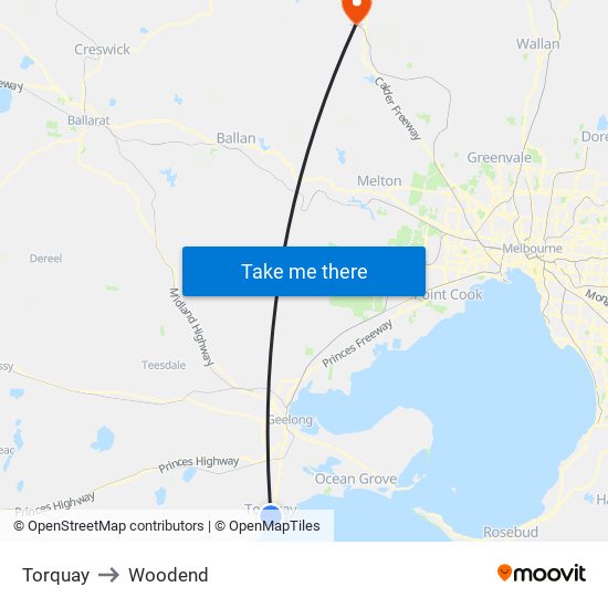 Torquay to Woodend map