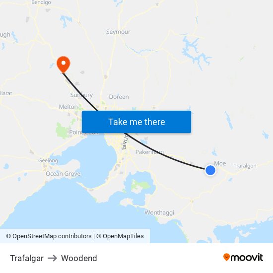 Trafalgar to Woodend map