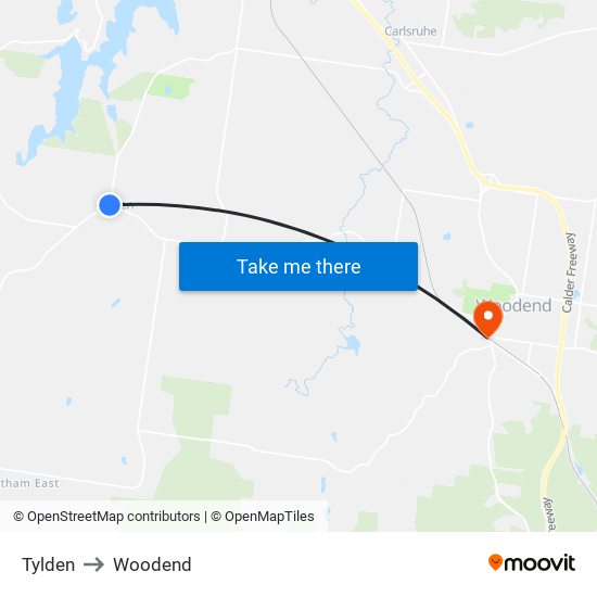 Tylden to Woodend map