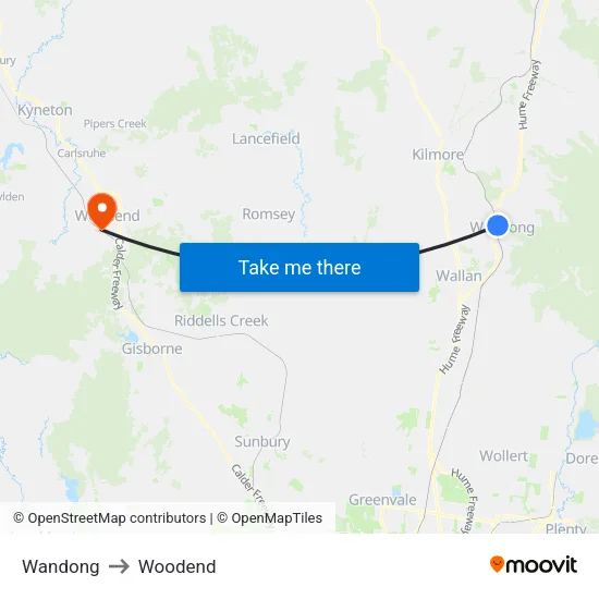 Wandong to Woodend map