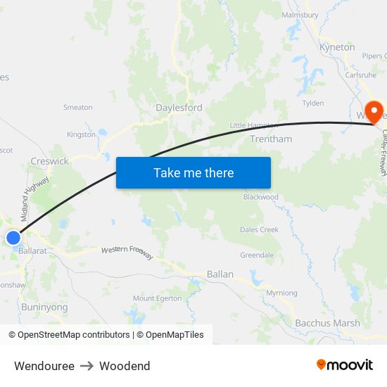 Wendouree to Woodend map