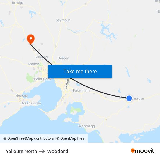 Yallourn North to Woodend map