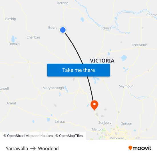 Yarrawalla to Woodend map