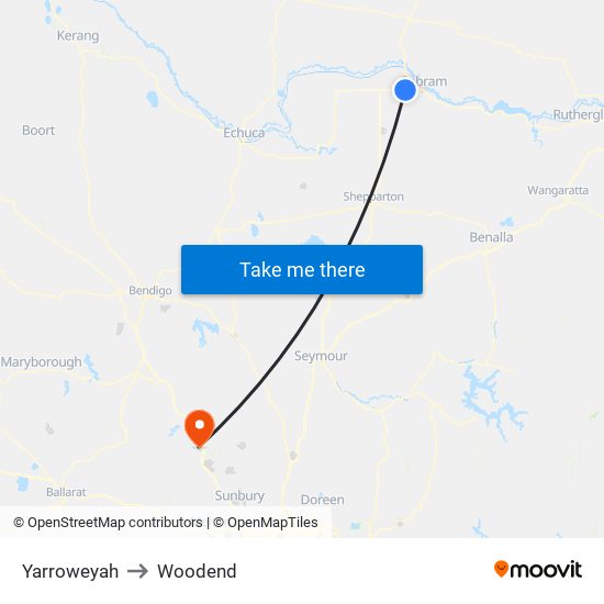 Yarroweyah to Woodend map