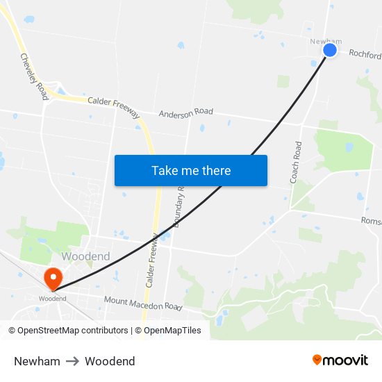 Newham to Woodend map