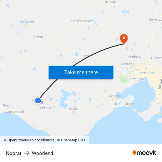 Noorat to Woodend map