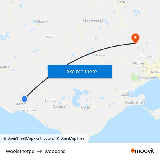 Woolsthorpe to Woodend map