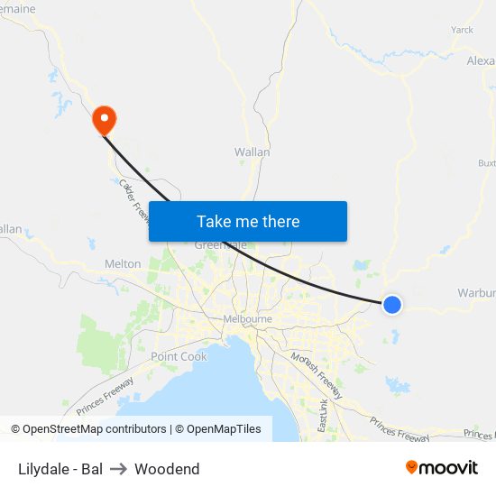 Lilydale - Bal to Woodend map
