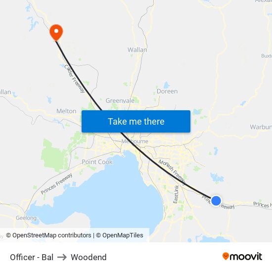 Officer - Bal to Woodend map