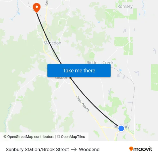 Sunbury Station/Brook Street to Woodend map
